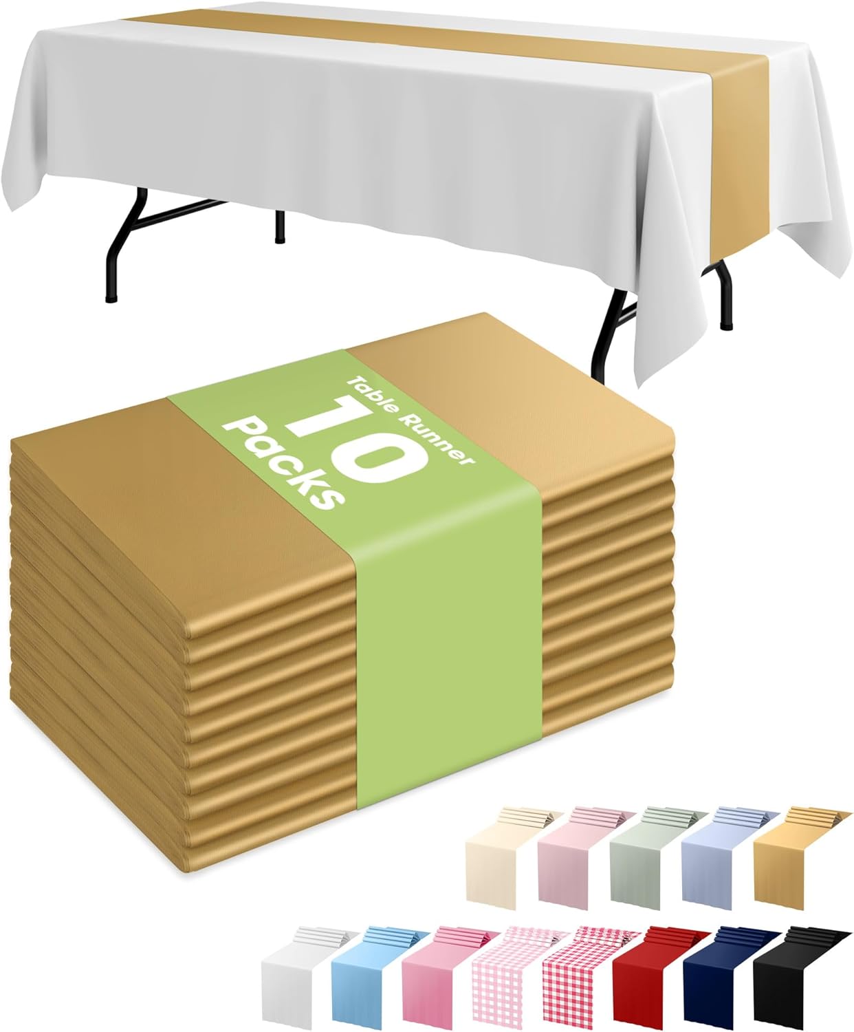 Pureegg Gold Plastic Table Runners - Water-Resistant 14'' x 108'' Disposable Decor for Weddings & Parties