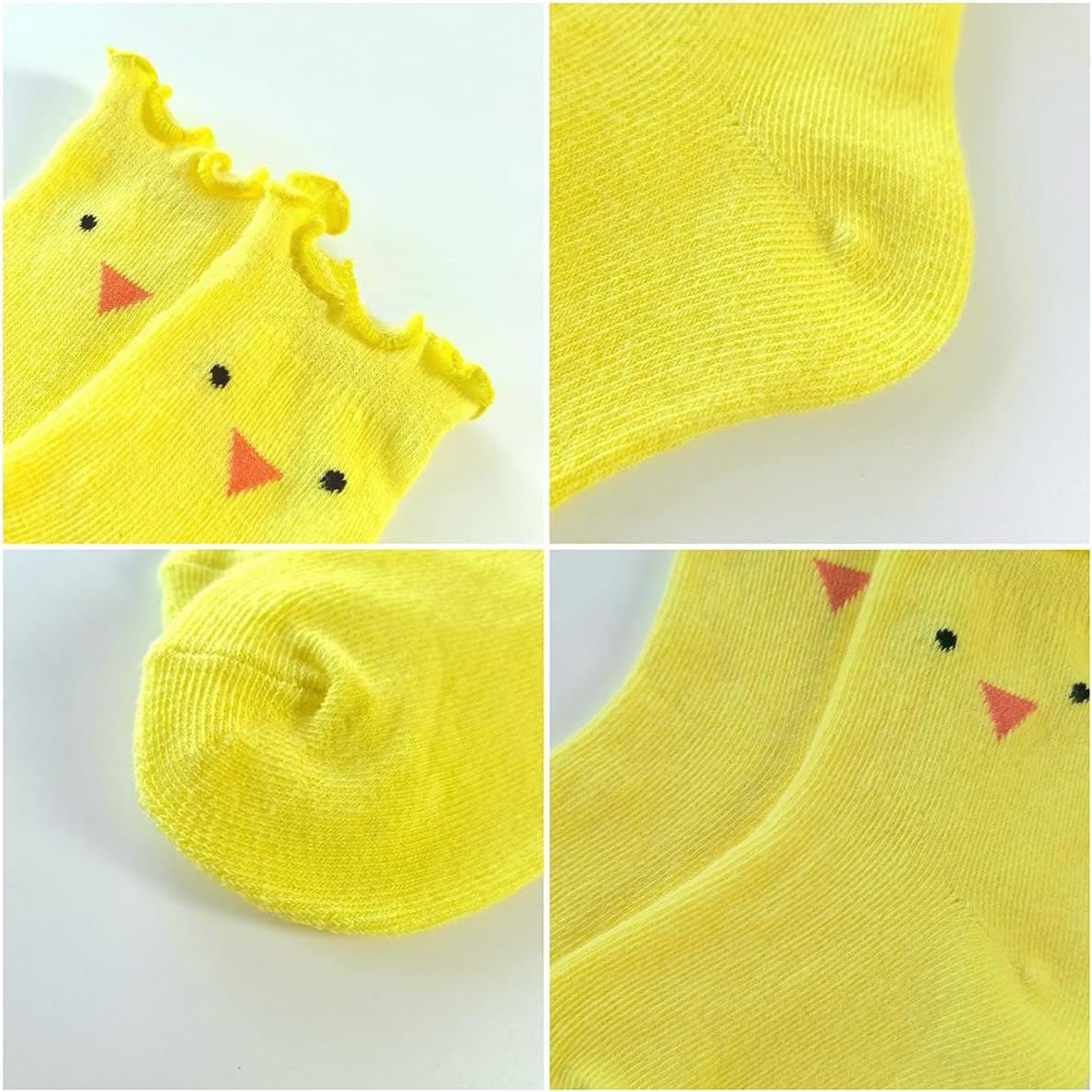 Skiennix Girls' Cozy Cotton Crew Socks - Fun Ruffle Design in Yellow Chick | Size 3-8 Years