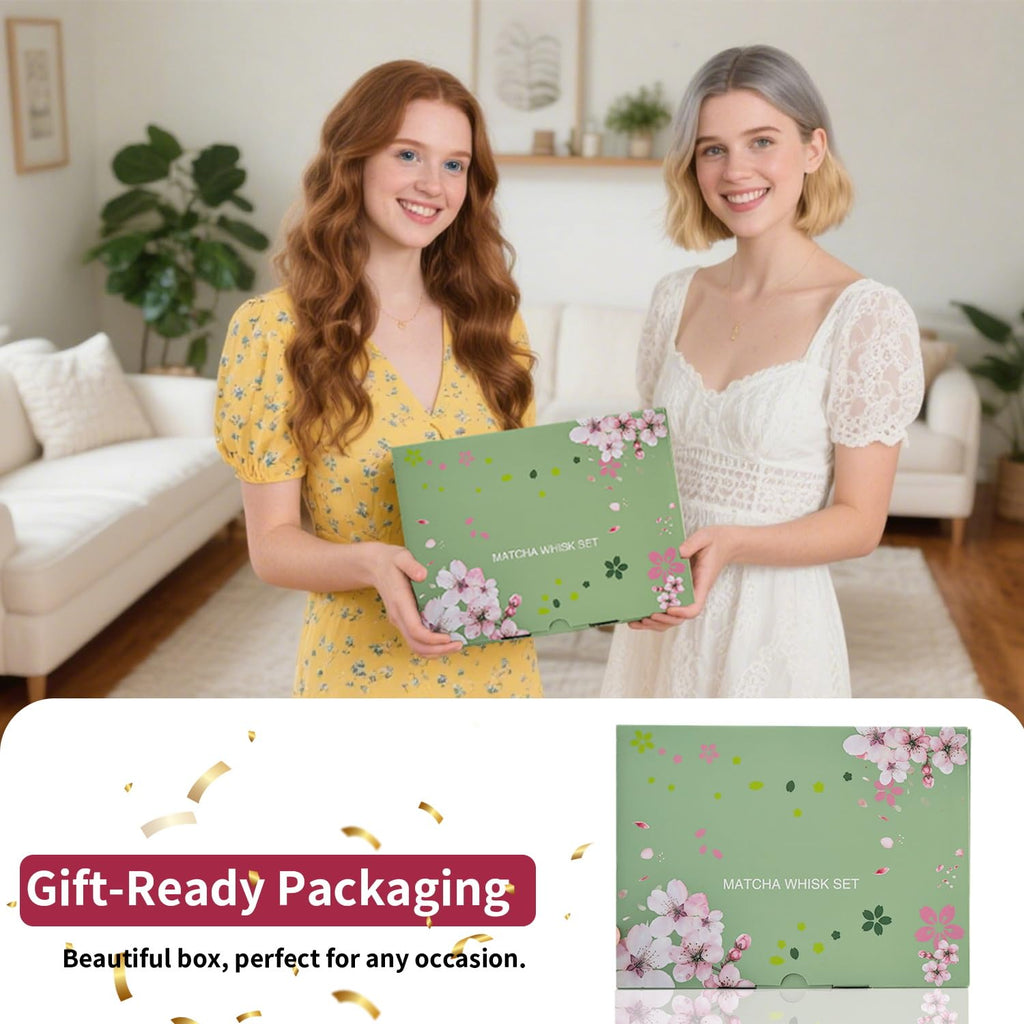 Matcha Whisk Set of 8 - HTRCXB Ceramic Matcha Set, Include Matcha Bowl, Matcha Whisk and Holder, Bamboo Scoop, Measuring Spoon, Scoop Rest, Sifter and Tea Towel - Matcha Kit Gift for Matcha Lovers