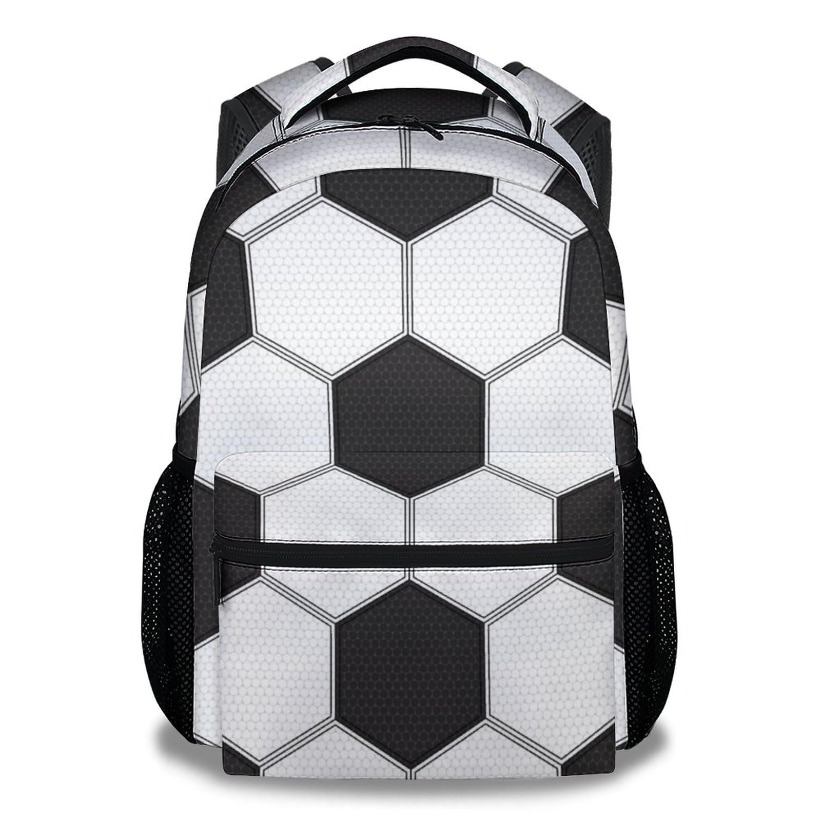 NICEFORNICE Soccer Backpack for Kids, 17 Inch Sport Backpacks for School, Black Lightweight Bookbag for Boys