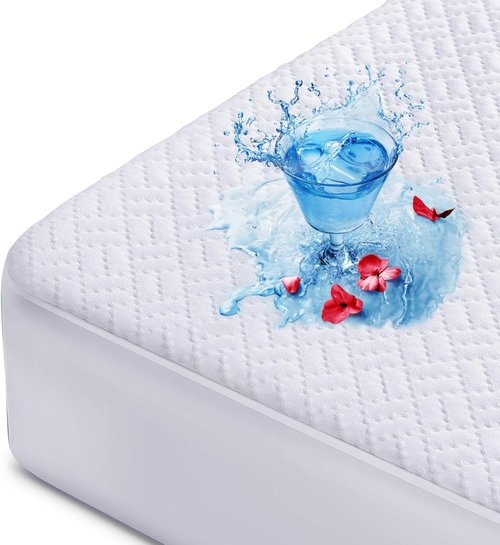 Hanherry Waterproof Mattress Protector - Queen Size Cooling Cover | Soft, Breathable, Noiseless, Fits 8''-21'' Deep Mattresses