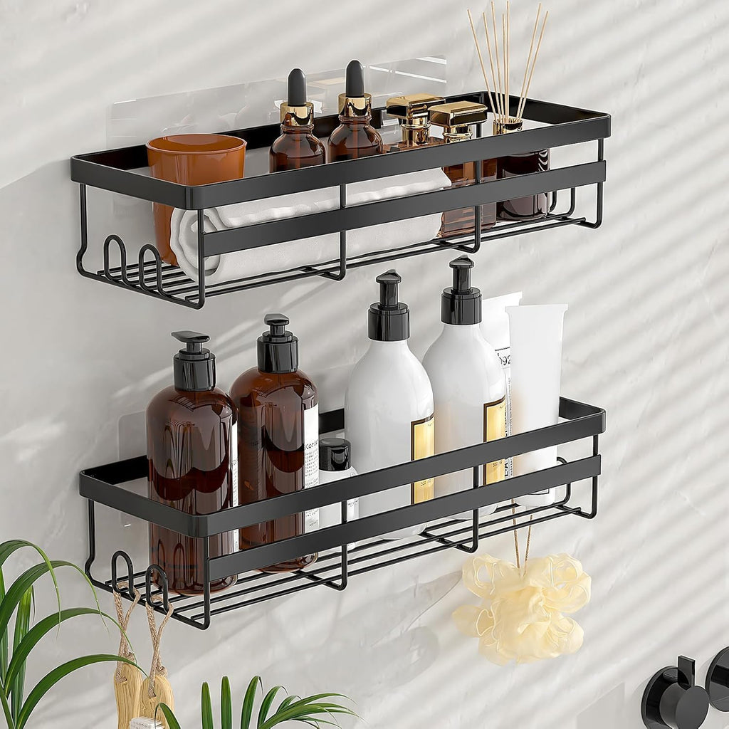 WOWBOX Shower Caddies - 2 Pack Adhesive Hanging Shelves for Easy Bathroom Organization | No Drilling, Stainless Steel