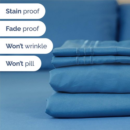 King Size 4 Piece Sheet Set - Comfy Cooling Bed Sheets for Luxurious Sleep - Deep Pockets, Soft & Wrinkle-Free - Oeko-Tex Certified - Denim Blue