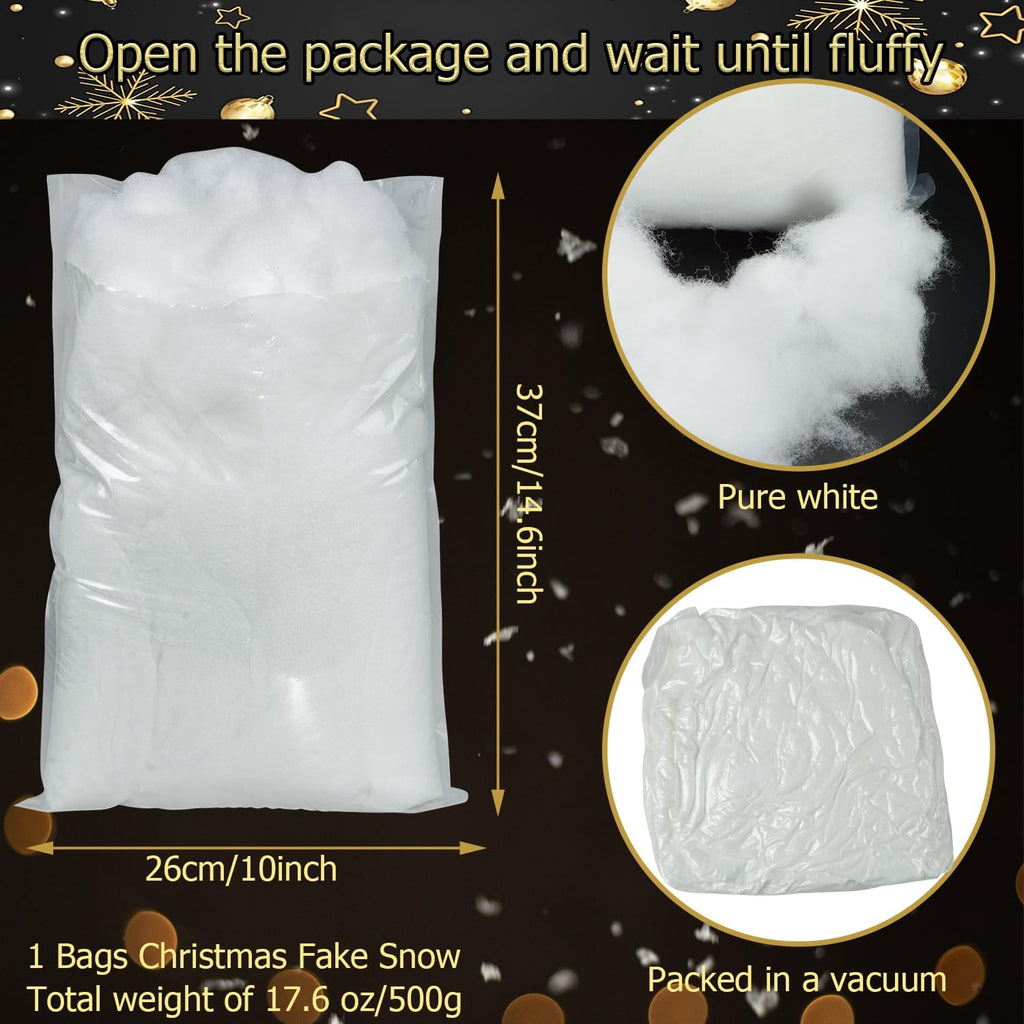 Skiennix Christmas Fake Snow Decoration - 17 OZ Fluffy Artificial Cotton for Winter Village & Crafts