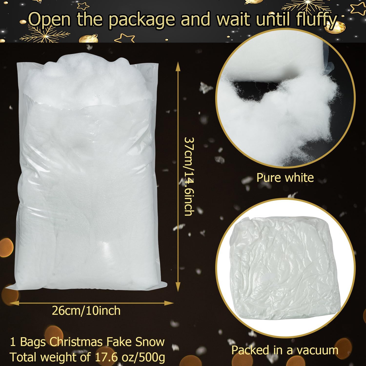 Skiennix Christmas Fake Snow Decoration - 17 OZ Fluffy Artificial Cotton for Winter Village & Crafts