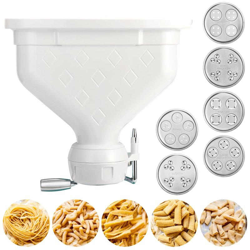 6-Piece Pasta Attachment for Kitchenaid Stand Mixer, Home made Pasta Press Attachment with 2 Feed Port