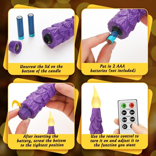 Baquler Flameless Advent Candle Set - 5 Pcs LED Taper Candles with Remote Timer | 10 Inch Purple, Pink, White