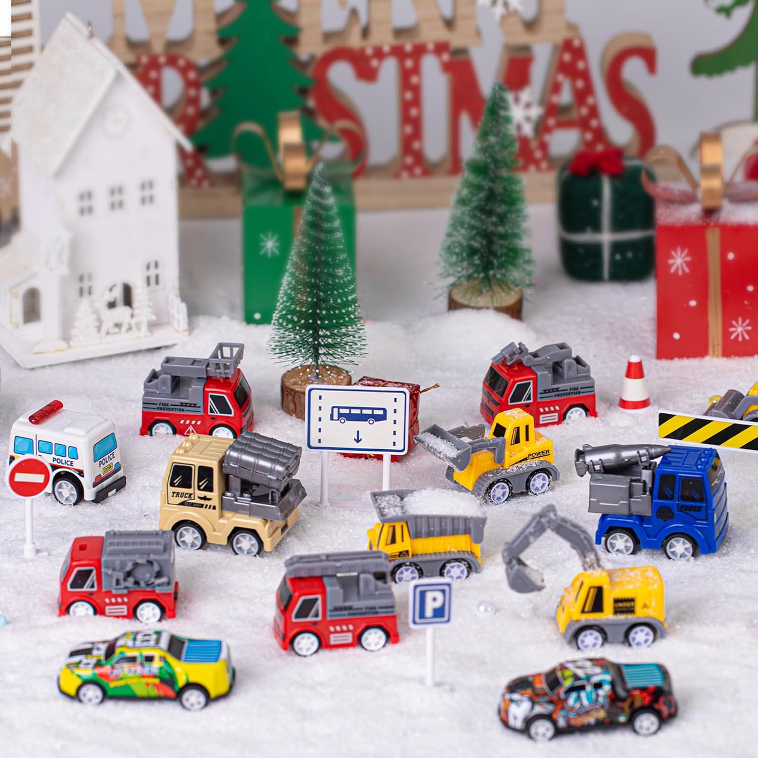Quanquer Kids Advent Calendar - 24 Days Christmas Countdown with Pull Back Cars Set for Boys