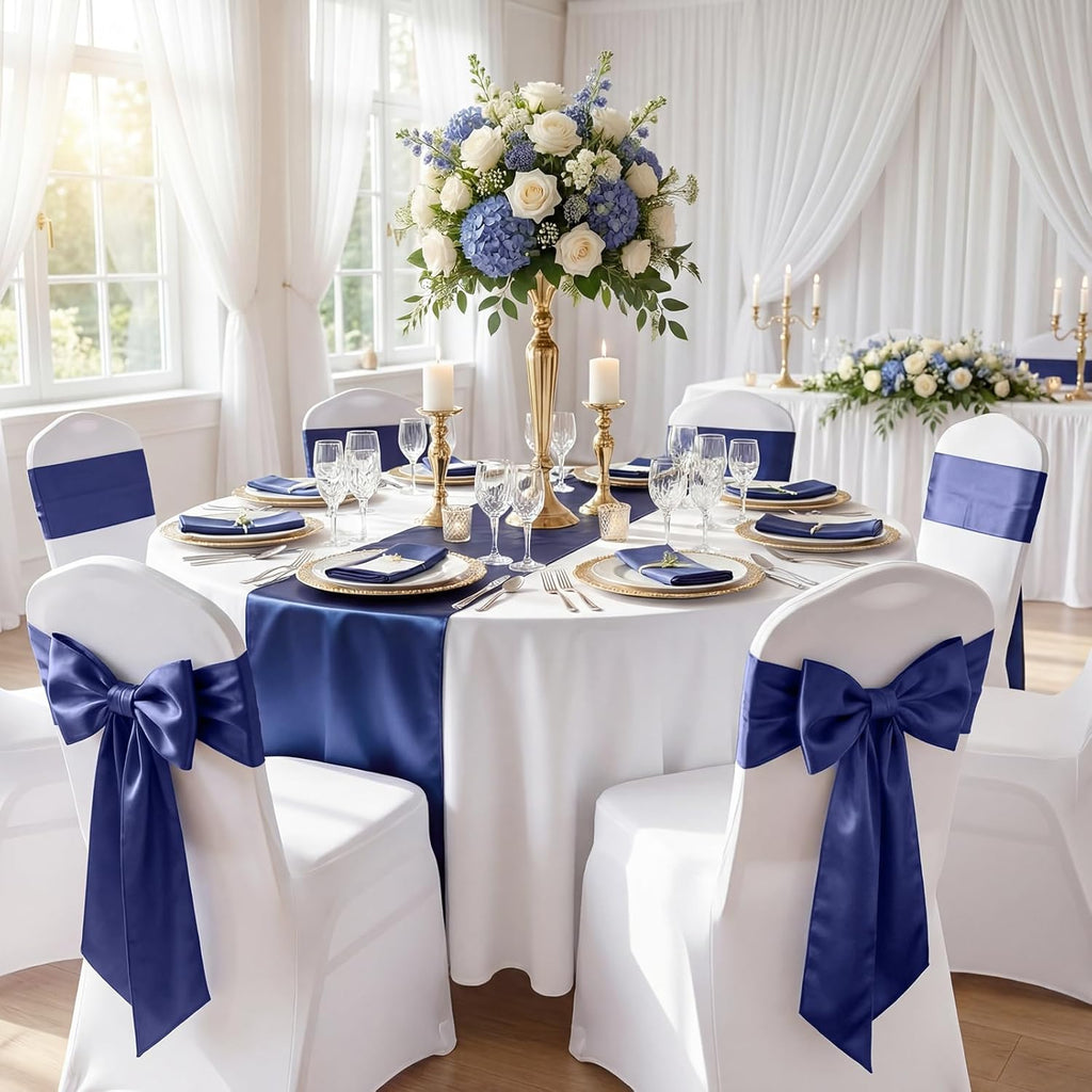 Suncalla Large Satin Navy Blue Bow Decorations - 3 Pcs | Perfect for Weddings, Birthdays, & Parties