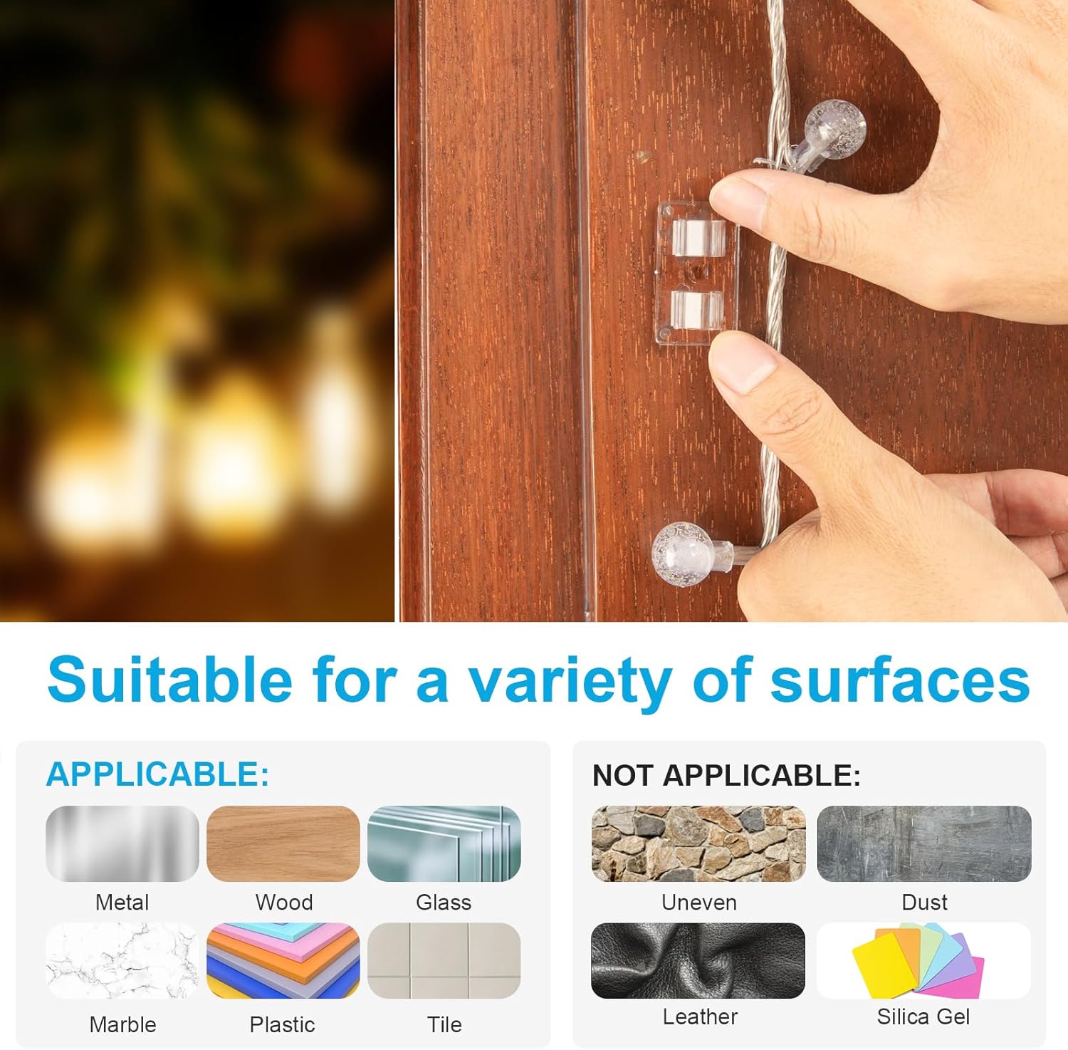 Skiennix 30 PCS Outdoor String Light Hooks - Heavy Duty Clear Adhesive Clips for Patio Decor