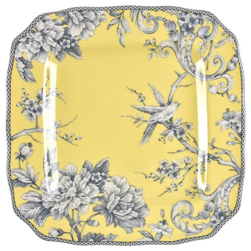 222 Fifth Adelaide Yellow Square Dinner Plate | Replacement 1 Piece | Toile