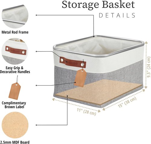 DECOMOMO Storage Baskets - Large Fabric Storage Bins for Organizing Linen Closets | Grey & White - 3 Pack
