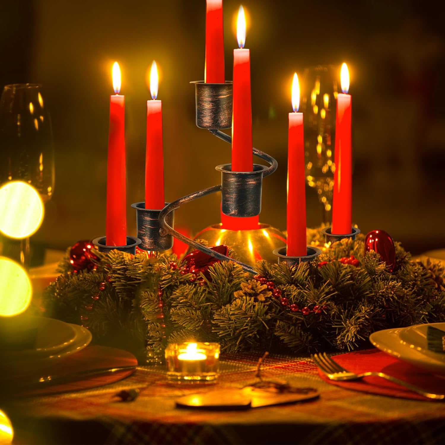 Sliner Christmas Advent Wreath Candle Holder - Rustic Metal Spiral Design | 3-Piece Centerpiece for Home & Church