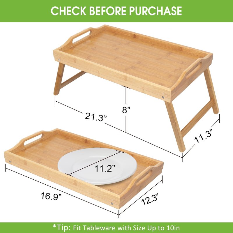 Bed Tray Table with Folding Legs,Serving Breakfast in Bed or Use As a TV Table, Laptop Computer Tray, Snack Tray