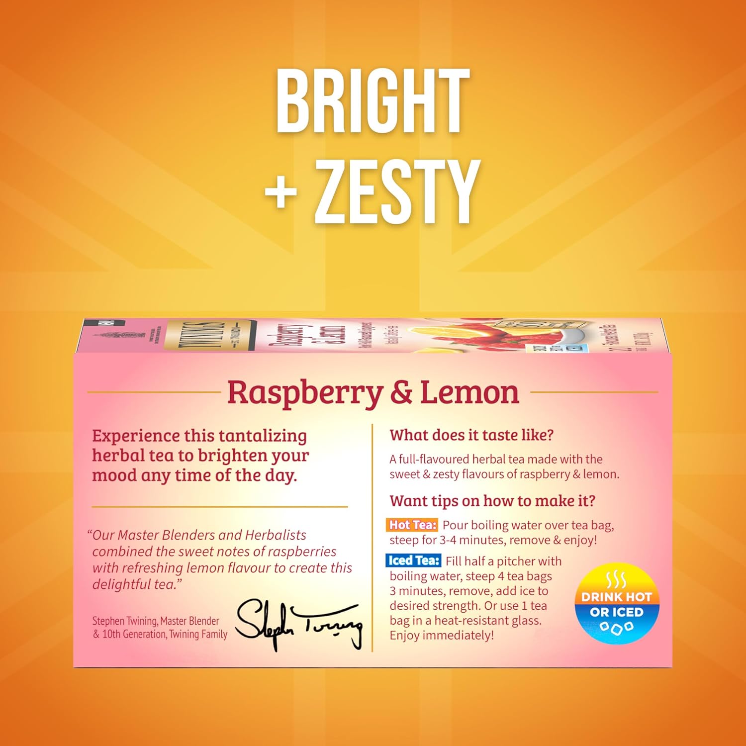Twinings Raspberry & Lemon Herbal Tea - Refreshing & Fruity, Caffeine-Free, 20 Individually Wrapped Bags