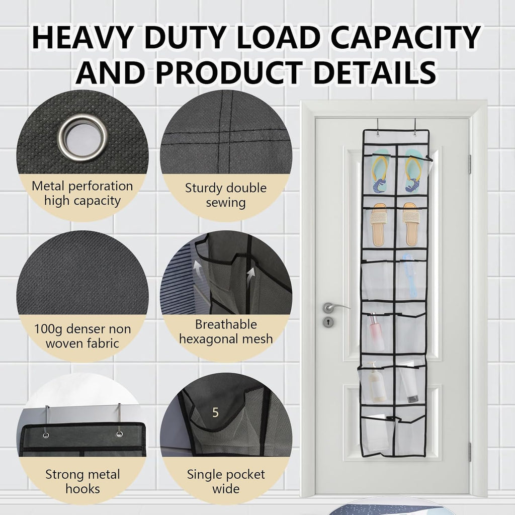 Over The Door Shoe Organizer - 12 Mesh Pockets With 4 Metal Hooks | Space-Saving White Design