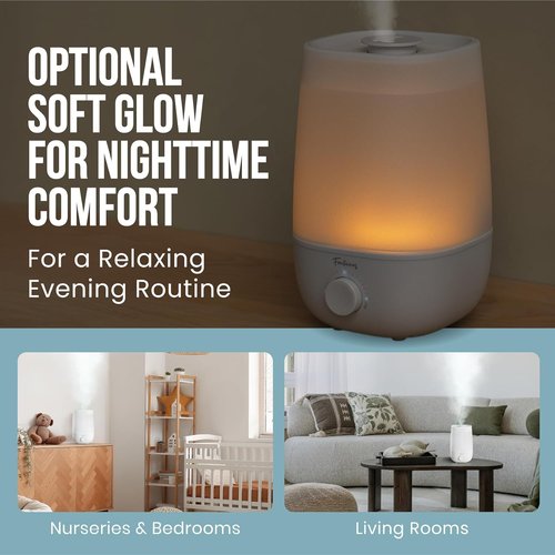 Fontaines Luxury Cool Mist Humidifier - 360° Ultra-Fine Spray, Whisper-Quiet, Easy to Clean, Nightlight & Auto Shut-Off