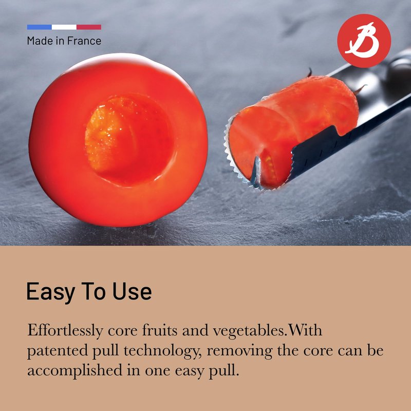 de Buyer UNIVERSAL CORE CONCEPT Manual Corer, Red - 1” - Serrated Stainless Steel Blade - Ergonomic, Non-Slip Handle - Easy to Use