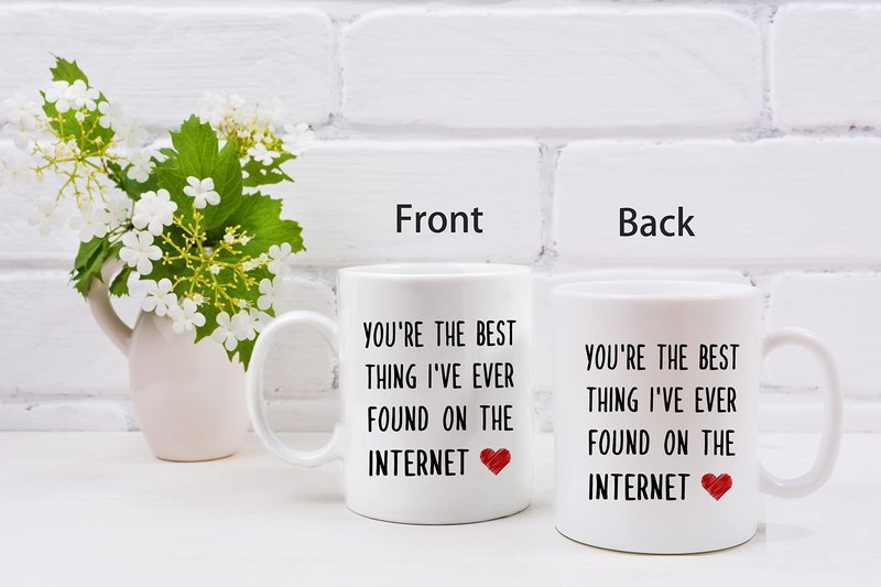 QASHWEY Romantic Coffee Mugs, You're The Best Thing I've Ever Found On The Internet, 11oz Ceramic, Long Distance Relationship Gifts, I Love You Gifts For Him Her