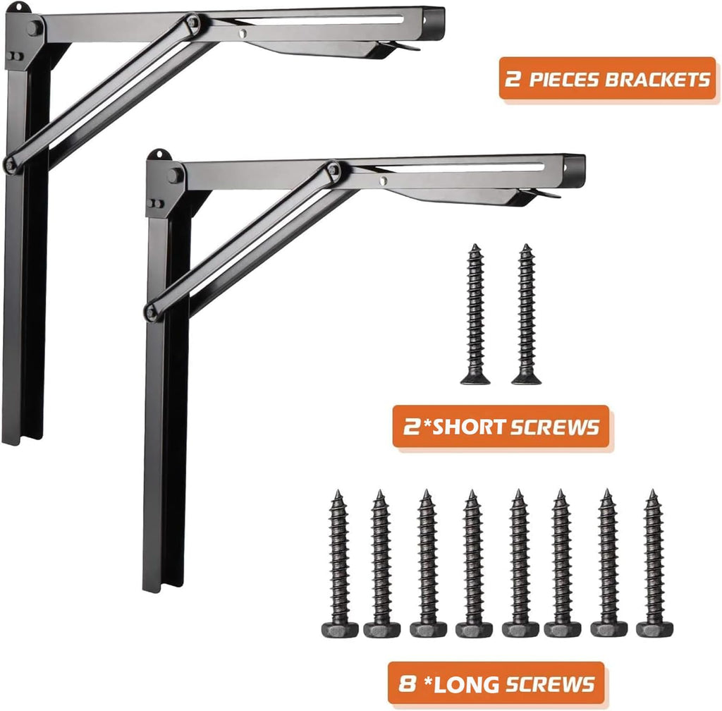 Ultrawall Heavy-Duty 24-Inch Black Folding Shelf Brackets - Adjustable Steel, Max Load 550lb