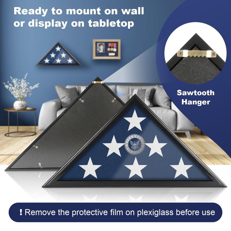 Flag Display Case for Burial Flag with Glass Front, 9.5x5' Folded Flag Case for Burial Flag, Wooden Flag Box Display Case, Flag Holder for Veteran Burial Flag Display Case, Military Flag Frame