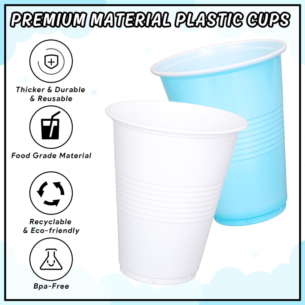 FYSUIMU 100Pcs Blue and White Plastic Cups 16Oz 2 Colors Disposable Drinking Cup for Baby Shower Blue Bridal Last Toast on The Coast Birthday Party Supplies