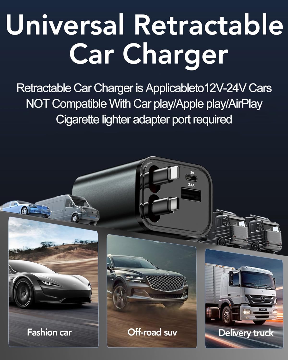 Skiennix Retractable Car Charger - 69W USB-C Fast Charging for iPhone 17/16/15/14 & Galaxy | Road Trip Essential