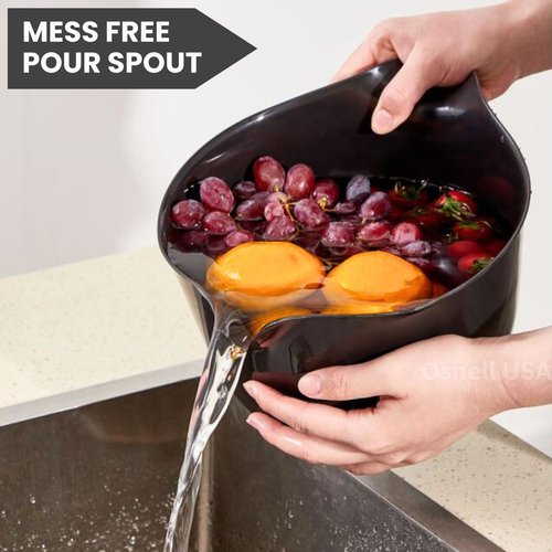 Osnell USA 2 Pcs Large Mixing Bowls with Handles, 3.6 qt - Plastic Nesting Bowls for Kitchen, Lightweight Batter Bowls, Easy to Clean, Black & Gray