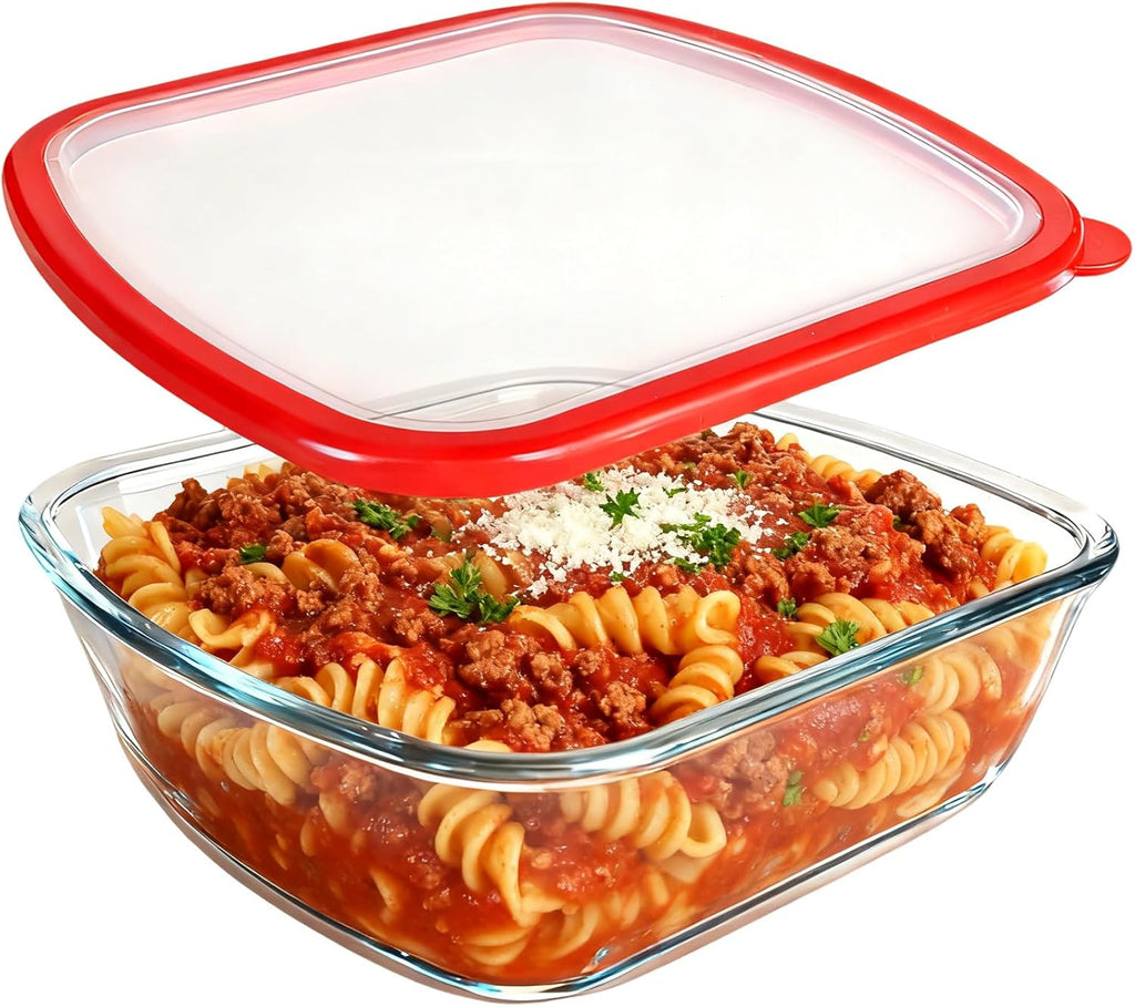 Skiennix Glass Baking Dish - 2.75Qt Square 9x9 Pan With Lid & Non-Slip Mitts | Oven Safe