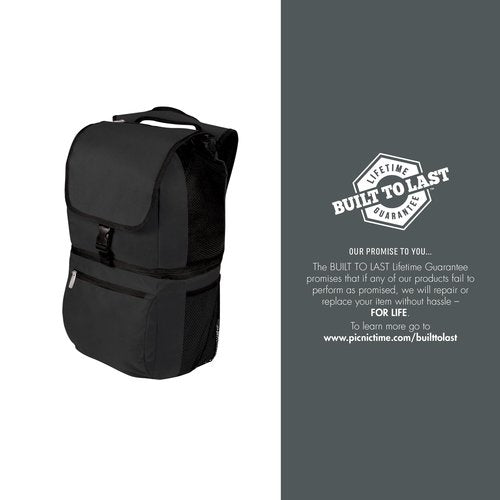 PICNIC TIME Zuma Backpack Cooler, Modern Backpack Cooler with 20-Can Capacity, Fully Insulated Hiking and Outdoor Lunch Bag with Water Resistant Interior, Pockets, Padded Straps, (Black)