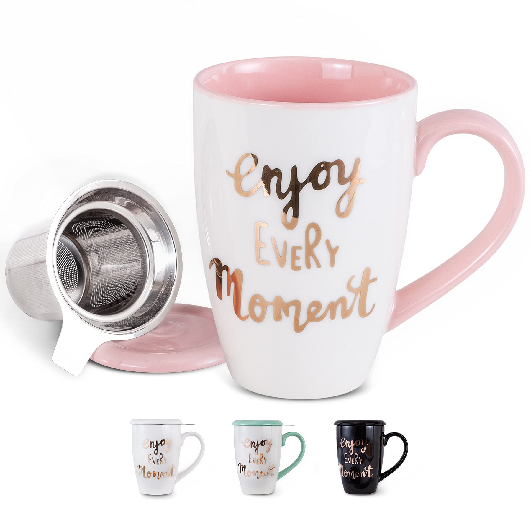 Jemirry Tea Mug Tea Cup, Ceramic Cup with Lid - Pink