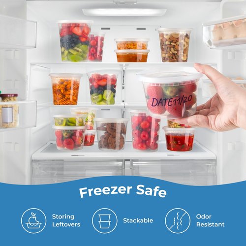 Fit Meal Prep 36 Pack 16 oz Deli Containers with Lids, US Made Leakproof Quart Containers with Lids, Clear Plastic Food Storage Container with Lid, Microwave Freezer Safe Meal Prep Container
