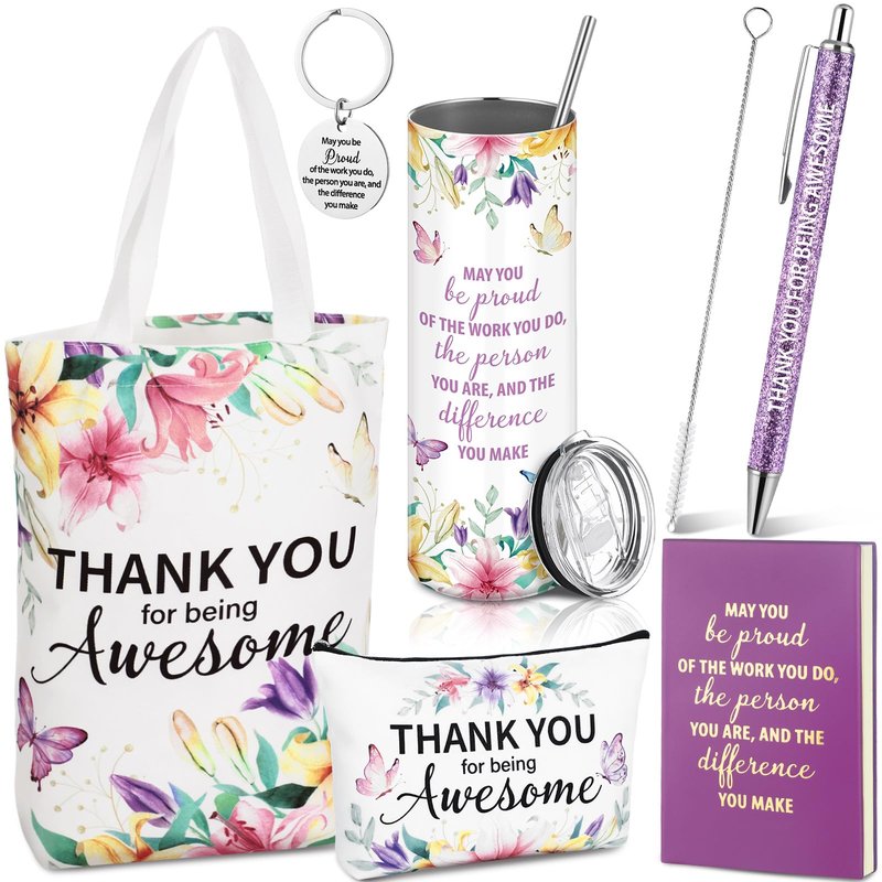 Patelai 6 Pcs Employee Appreciation Gifts Set for Women, Thank You Gift for Teacher Social Work Administrative Professional Coworker Staff Nurse, Inspirational Cup Bag Pen Journal Keychain, Butterfly