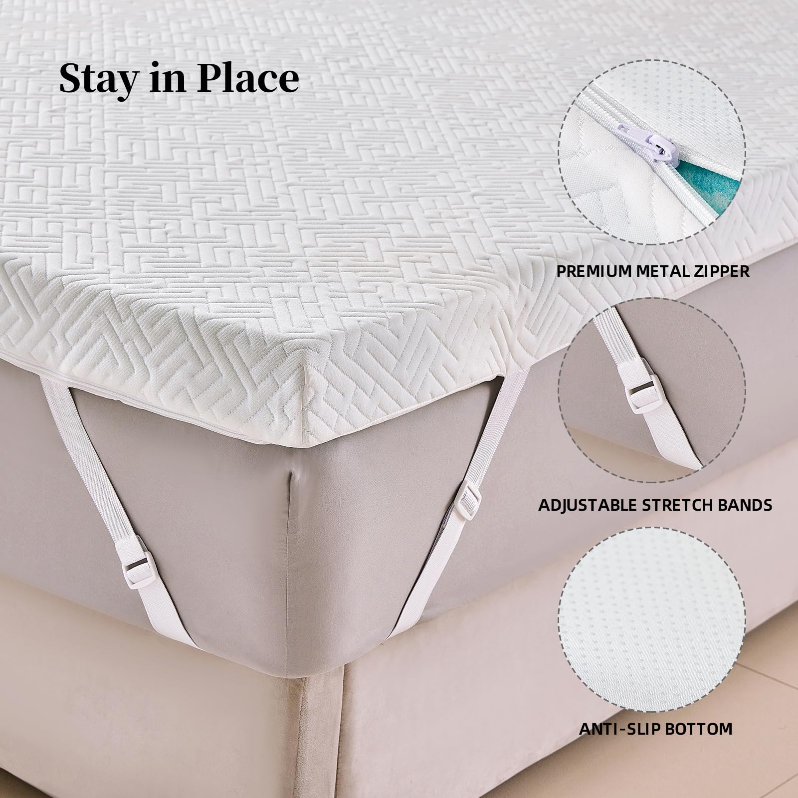 SIEMOUR 3 inch Memory Foam Mattress Topper with Cover Queen Size, Gel Infused Memory Foam Mattress Pad for Pressure Relief, 60x80 Inches