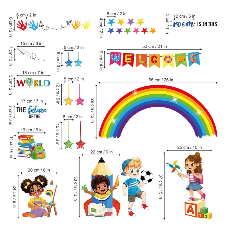 decalmile Rainbow Reading Corner Wall Decals Handprint The Future of The World Inspirational Quotes Wall Stickers Kids Playroom School Library Classroom Wall Decor