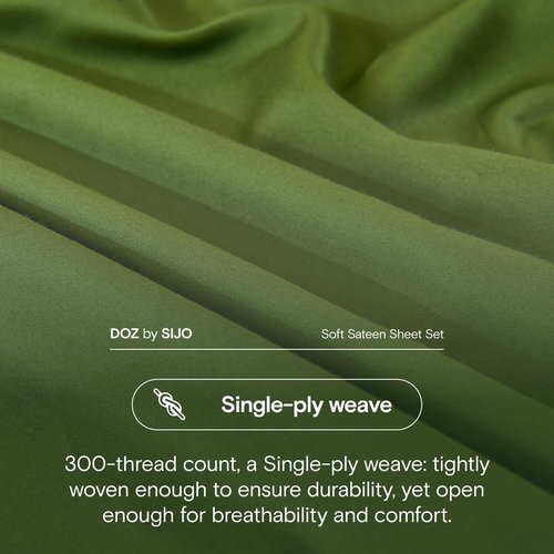 DOZ 100% Long Staple Cotton Sheet Sets, Soft Sateen Weave Cotton, Smooth, Breathable, Cooling Sheets, Hotel Comfort, Durable, 4pc – 2 Pillowcases 1 Fitted 1 Flat (Forest, King)