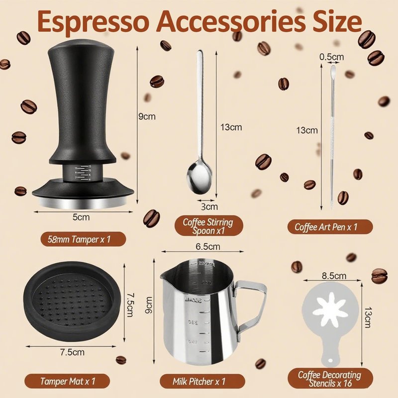 Spalivivre 22 Pcs Espresso Distribution Tool, Espresso Tamper 51mm, Include WDT Tool, Coffee Stirrer, Frothing Pitcher, Latte Art Pen, Tamper Mat and 16 Coffee Stencils, for Baristas and Coffee Lovers