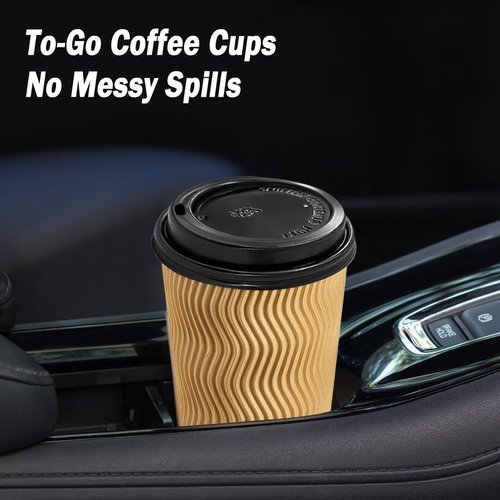 Lamosi 300 Pack - 5 oz Insulated Disposable Paper Coffee Cups with Lids, To Go Coffee Cups with Lids, Corrugated Ripple wall Cup for Hot Drink
