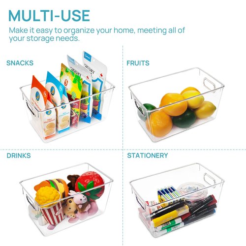 Vtopmart Clear Plastic Storage Bins, 2 PCS Pantry Organizer Bins with Handle for Refrigerator, Fridge, Cabinet, Kitchen, Countertops, Cupboard, Freezer Organization and Storage, Medium