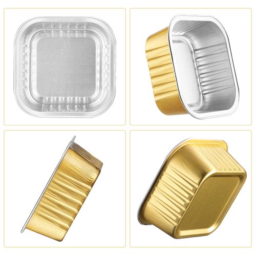 EUSOAR Mini Baking Cups, 5oz 100pcs Gold Aluminum Foil Dessert Cups Ramekins with Lids Cake Pan Tin for Creme Brulee Pudding Pie Cheese, Cupcake Liners for Wedding Christmas Party