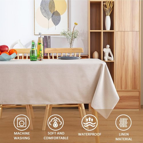 MikiUp Faux Linen Tablecloth - Slubby Textured Weaves Table Cloth for Rectangle Tables, Wrinkle Free Washable Fabric Table Cover for Dining, Farmhouse, Natural 60 x 120 Inch