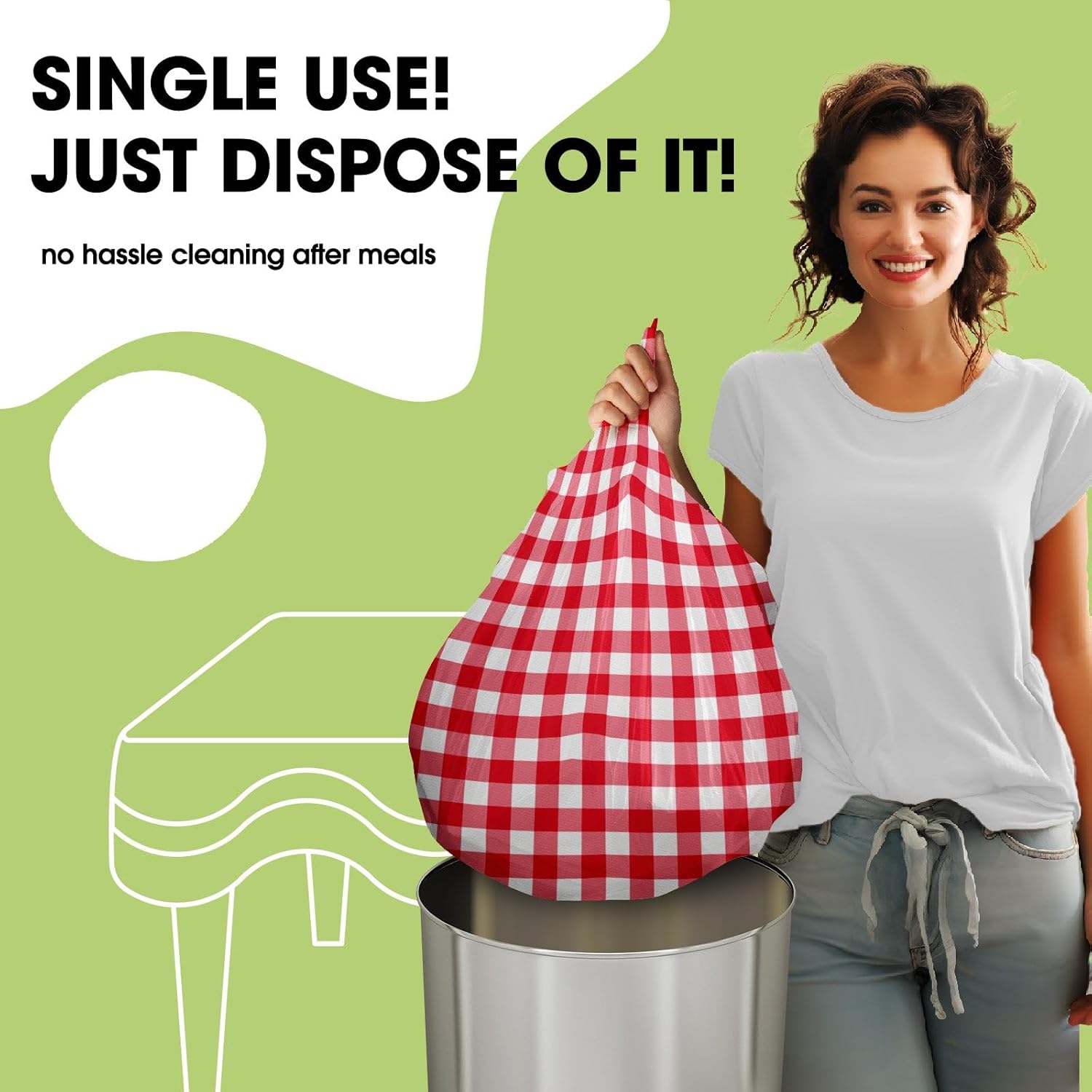 Pureegg Disposable Plastic Tablecloths - 10 Pack, 54 x 108 Inch Red & White Gingham for Parties & Picnics