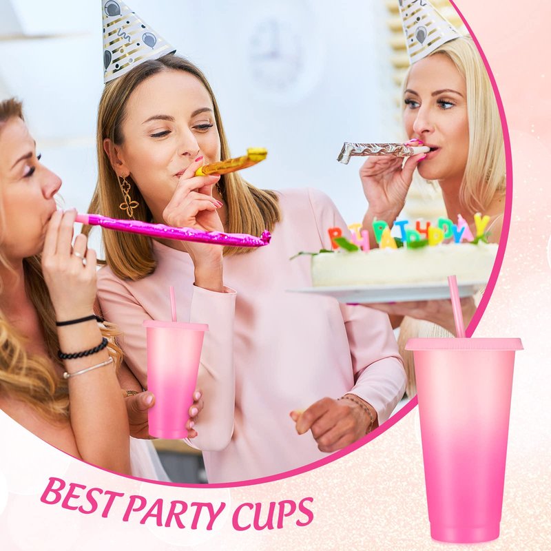 Lallisa 12 Pcs 24 oz Reusable Cups with Lids and Straws, Plastic Cups Drink Water Bottle Travel Mug Iced Cold for Birthday Wedding Anniversary Bachelor Party Favors