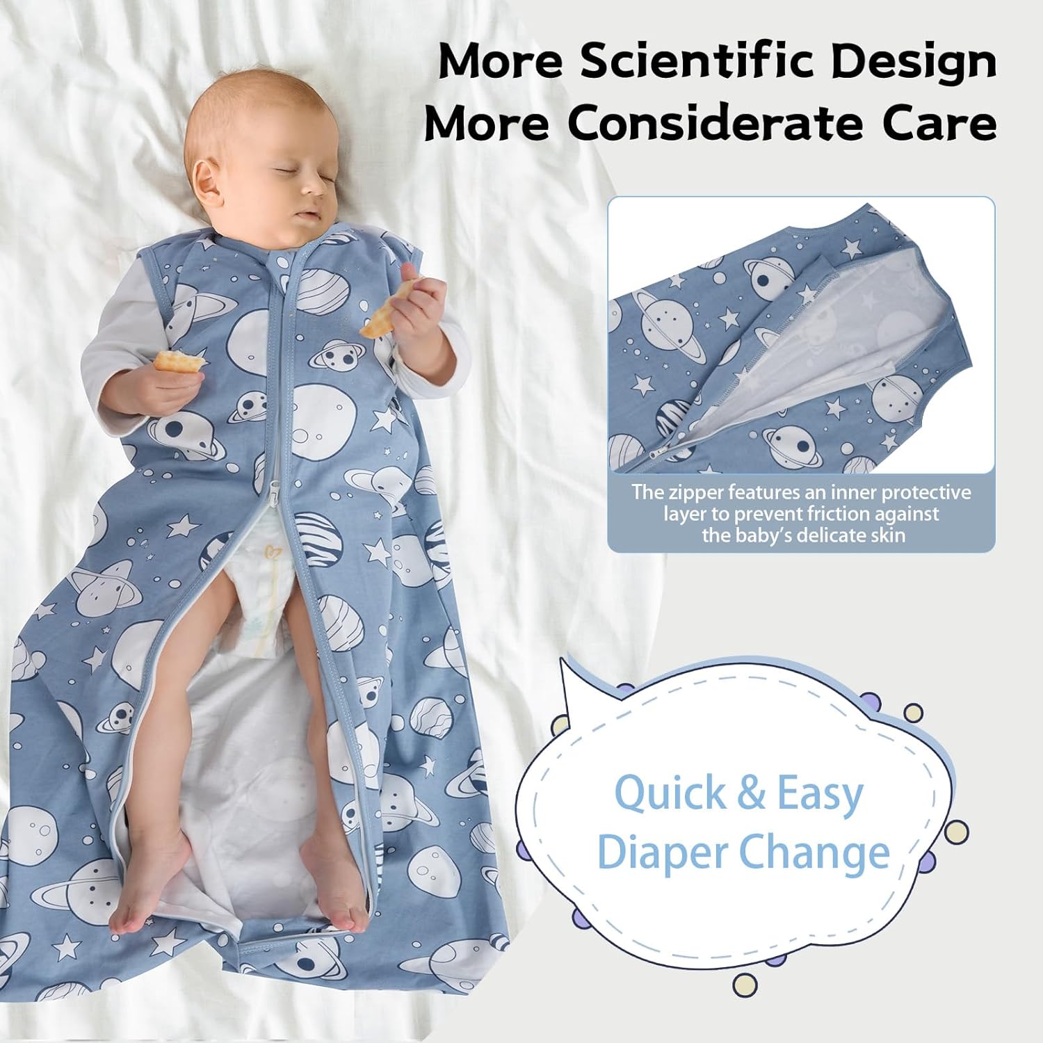 Skiennix Baby Sleep Sack - 100% Cotton Wearable Blanket for Newborns | 0-6 Months, 3-Pack, 2-Way Zipper