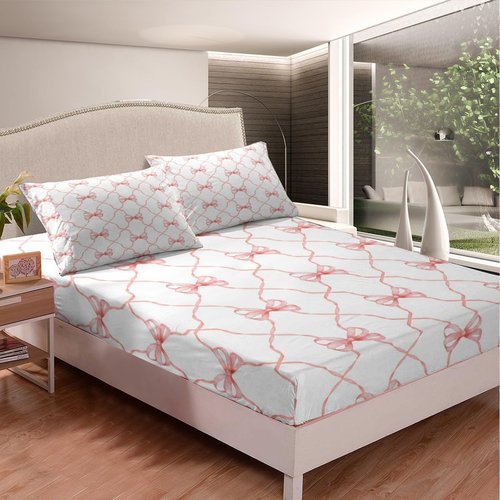 Erosebridal Kawaii Bow Bed Sheets Cute Bowknot Sheet Set Full for Kids Girls Teen Room Decor,Pink Girly Bow Bedding Set Fantasy Princess Bow Tie Bed Sheet Set 4 Piece