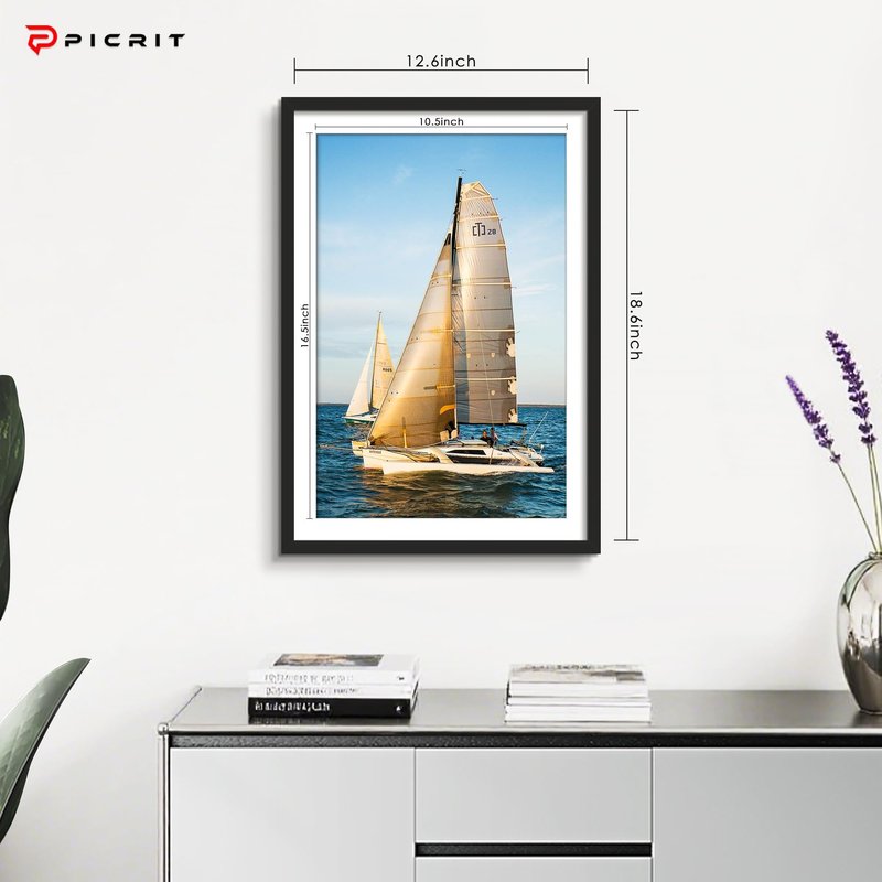 Picrit 13x19 Poster Frame Set of 12, Display Pictures 11 x 17 with Mat or 13 x 19 without Mat, Black Wall Gallery Photo Frames Display for Home Decor