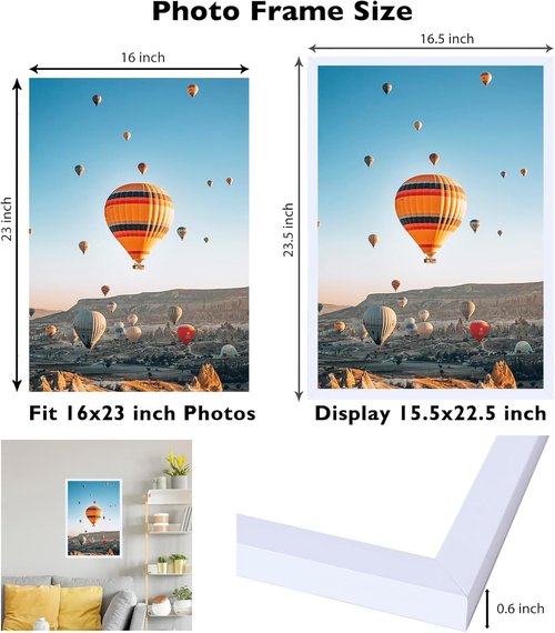 JCJMY 16x23 Picture Frame - White Wall Gallery Frame for Horizontal & Vertical Photos