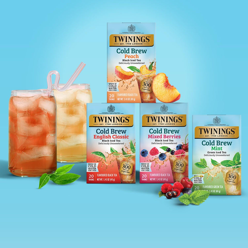 Twinings Peach Cold Brew Iced Tea Bags, 20 Count (Pack of 6), Unsweetened Flavoured Black Tea, Caffeinated, 120 Teabags