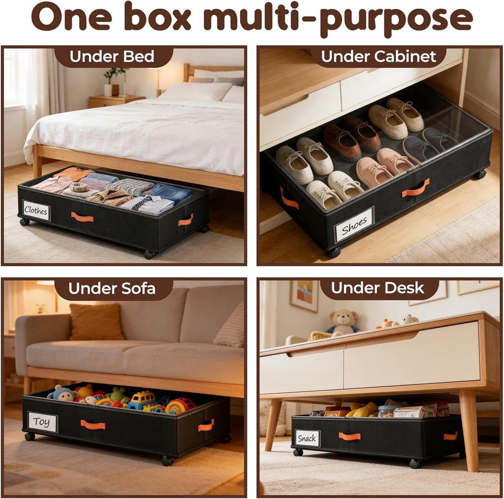 Under Bed Storage Containers by [Brand Name] - 66L Rolling Drawers with Clear Lids | 2-Pack for Clothes & Shoes (30” L x 16.2” W x 7.5” H)