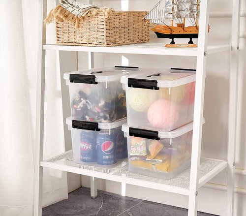 Clear Storage Bins - 6 Quart Plastic Containers with Latches & Lid | 6-Pack Set